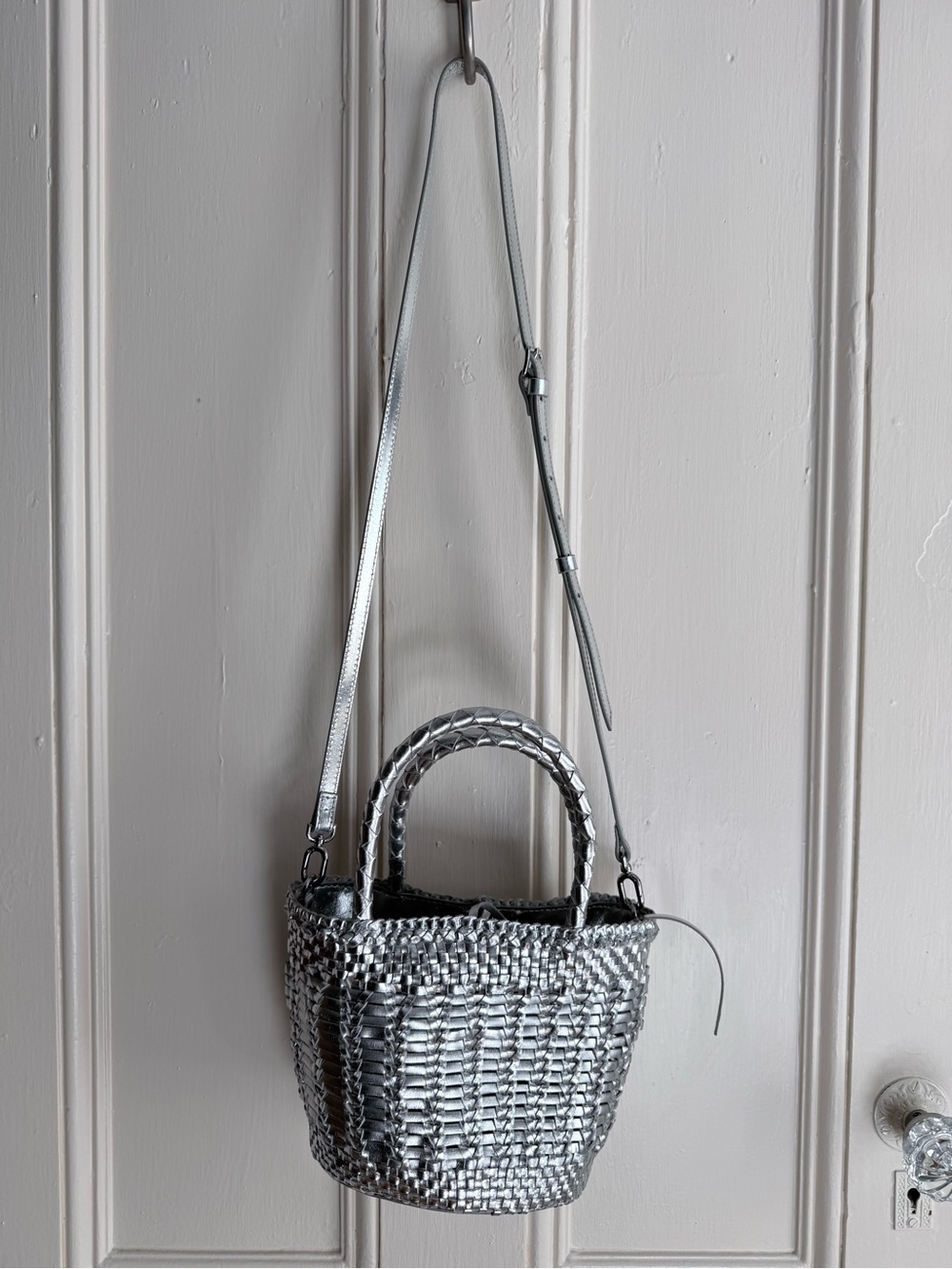 J. Crew Silver Woven Mini Bucket Bag